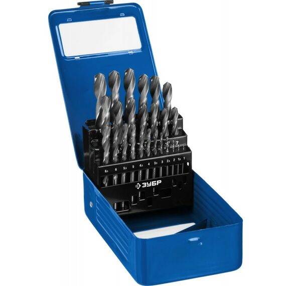 Буры, пики, коронки, сверла: Набор сверл по металлу Зубр ПРОФ-В 25шт 1-13мм сталь Р6М5, класс В, мет.бокс [29621-H25] фотографии