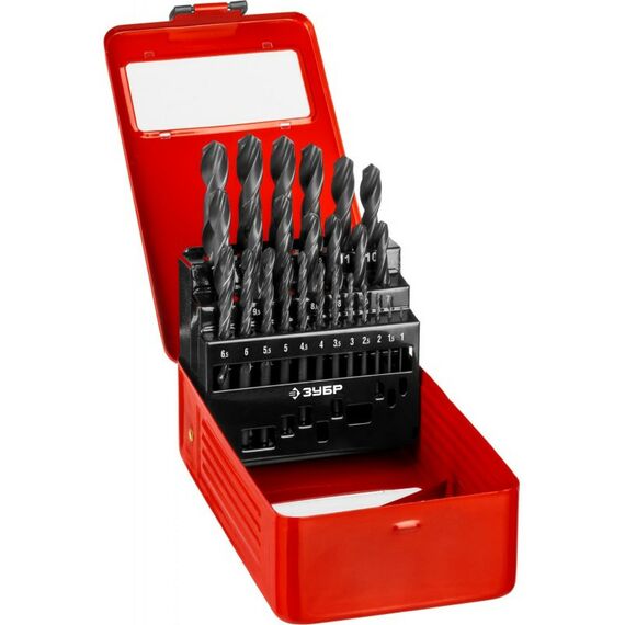 Буры, пики, коронки, сверла: Набор сверл по металлу Зубр МАСТЕР 25шт(1-13мм) сталь Р4М2, класс В, мет.бокс [29605-H25] фотографии