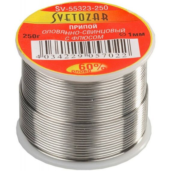 Паяльное оборудование: Припой СВЕТОЗАР СВЕТОЗАР ПОС61.1 мм 250г, трубка с флюсом, катушка [SV-55323-250] фотографии