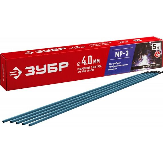 Электроды: Электрод сварочный Зубр МР-3 рутиловый, d 4.0 х 450 мм, 5 кг в коробке [40015-4.0] фотографии