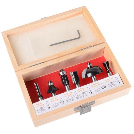 Принадлежности для фрезерных станков: Набор фрез по дереву Вихрь 6шт хвостовик 8 мм, кейс фотографии