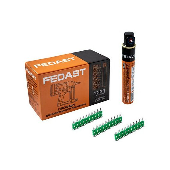 Гвозди прямого монтажа:  Гвозди 3.0*25 мм усиленные для монтажного пистолета в комплекте с газовым баллоном 165 мм FEDAST [fd3025egfc] фотографии