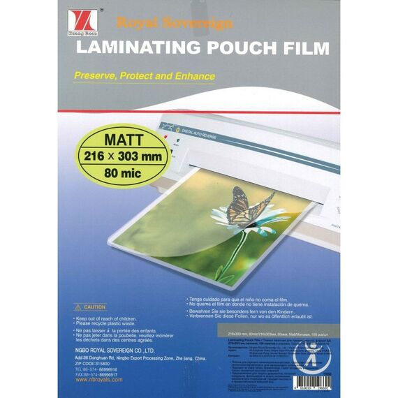 Пленка для ламинирования: Пленка для ламинирования Royal Sovereign 216x303 А4, 80мкм, матовая, 100 шт фотографии