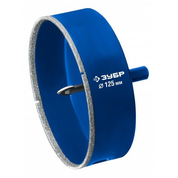 Буры, пики, коронки, сверла: Алмазная коронка Зубр Профессионал АГК d 125 мм центр. сверло, трехгр. хвост, Р60 [29850-125] фотографии