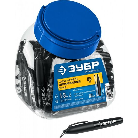 Перманентный маркер Зубр Мини черный, 1-3 мм, 80 шт [06331-2] фотографии