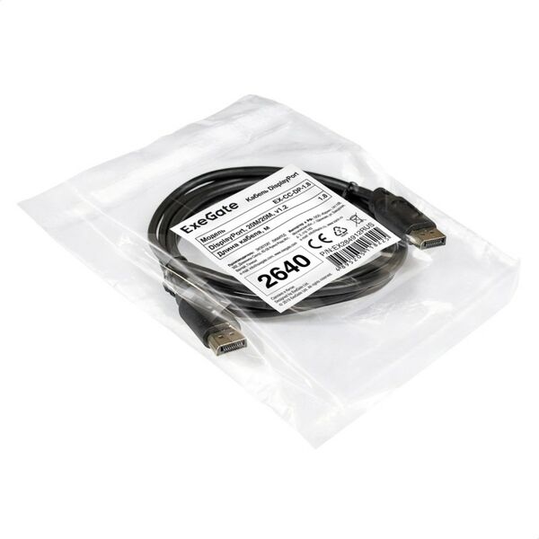 Кабель Exegate EX-CC-DP-1.8 DisplayPort (m) - DisplayPort (m) 1.8м позол.конт., черный, экран., v1.2 [EX284912RUS] фотографии