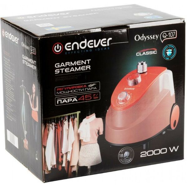 Отпариватели и пароочистители: Отпариватель Endever Odyssey Q-107 мощность: 2000 Вт, объем 1.7 л, время нагрева 38 с, цвет: оранжевый фотографии