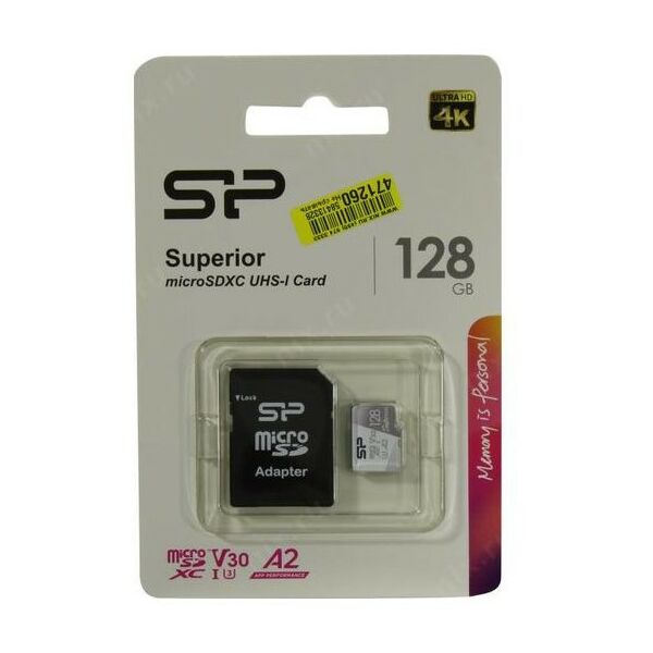 Secure Digital карты: Карта памяти microSDXC Silicon Power 128Gb UHS-I U3 V30 A2 + microSD-->SD Adapter [SP128GBSTXDA2V20SP] фотографии