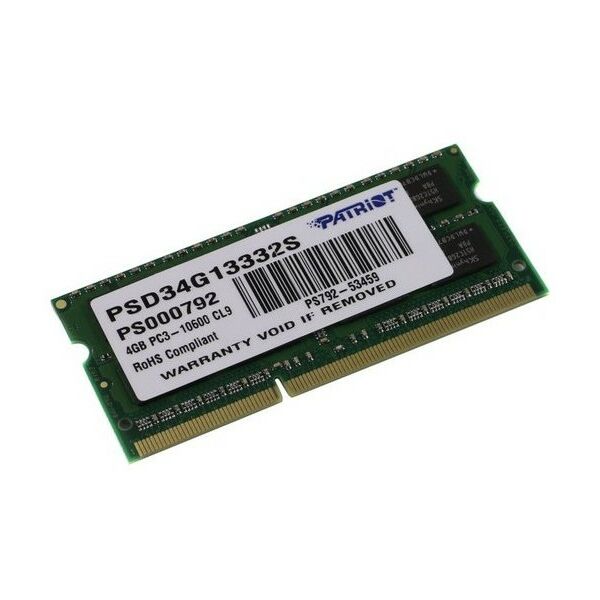 Память для ноутбуков: Модуль памяти Patriot 4Gb DDR3 SODIMM <PC3-10600> CL9 (for NoteBook) [PSD34G13332S] фотографии