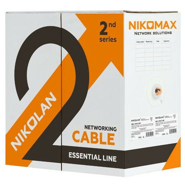 Кабель и разъемы: Кабель Nikolan NKL 2100C-OR U/UTP 4 пары, Кат.5e (Класс D), тест по ISO/IEC, 100МГц, одножильный, BC (чистая медь), 24AWG (0,49мм), внутренний, LSZH нг(А)-HFLTx, оранжевый, 305м фотографии