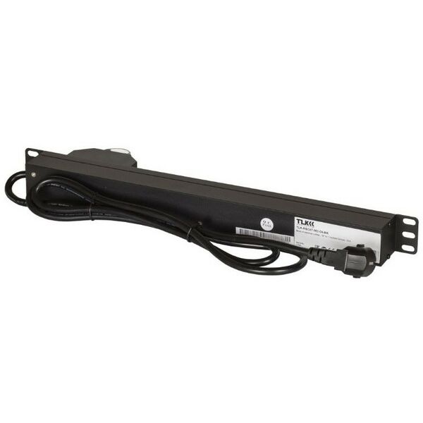 Шкафы и стойки: Блок электрических розеток TLK TLK-RSC07-MD-04-BK 19", 7 гнезд "евророзетка", 16A, двухполюсный автомат 16А, шнур питания 2 метра, "евровилка", сечение 3*1,5 мм2, металлический корпус, защита от детей, макс. мощность 4000 Вт, 490*44.4*44.4 мм фотографии
