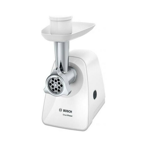 Мясорубки: Мясорубка BOSCH MFW2520W SmartPower, 350/1500 Вт, 2 форм диска, насадка для колбасок и кеббе фотографии