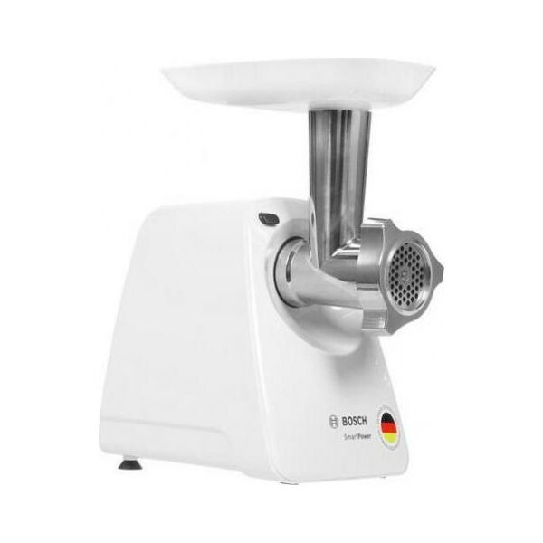Мясорубки: Мясорубка BOSCH MFW2520W SmartPower, 350/1500 Вт, 2 форм диска, насадка для колбасок и кеббе фотографии