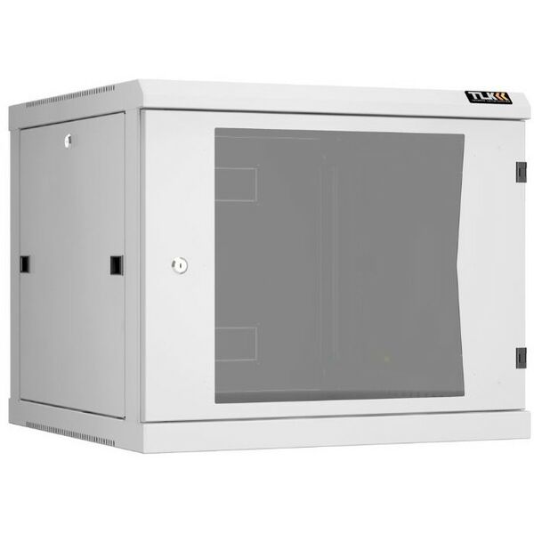 Шкафы и стойки: Настенный разборный шкаф TLK TWC-096060-R-G-GY 19", 9U, стеклянная дверь, Ш600хВ503хГ600мм, 2 пары монтажных направляющих, серый фотографии