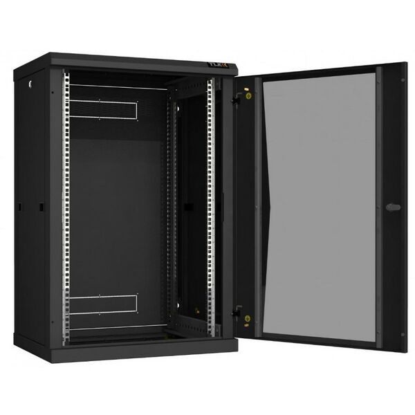 Шкафы и стойки: Настенный разборный шкаф TLK TWC-186045-R-G-BK 19", 18U, стеклянная дверь, Ш600хВ904хГ450мм, 2 пары монтажных направляющих, черный фотографии