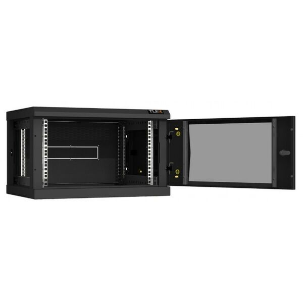 Шкафы и стойки: Настенный разборный шкаф TLK TWC-066045-R-G-BK 19", 6U, стеклянная дверь, Ш600хВ370хГ450мм, 2 пары монтажных направляющих, черный фотографии
