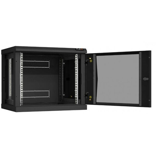 Купить Настенный разборный шкаф TLK TWC-096045-R-G-BK 19", 9U, стеклянная дверь, Ш600хВ503хГ450мм, 2 пары монтажных направляющих, черный, изображение 3 в компании Зеон