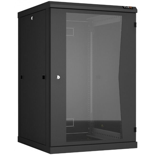Шкафы и стойки: Настенный разборный шкаф TLK TWC-186060-R-G-BK 19", 18U, стеклянная дверь, Ш600хВ904хГ600мм, 2 пары монтажных направляющих, черный фотографии