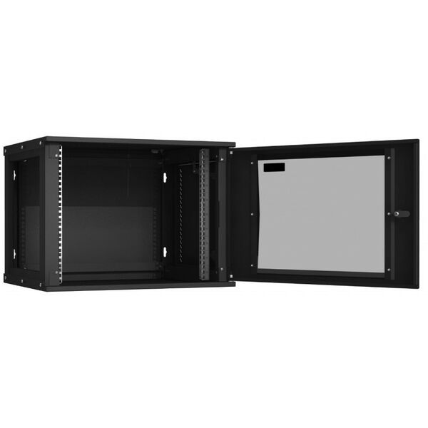 Шкафы и стойки: Настенный разборный шкаф TLK TWI-096045-R-G-BK 19", 9U, стеклянная дверь, Ш600хВ436хГ450мм, 1 пара монтажных направляющих, черный фотографии