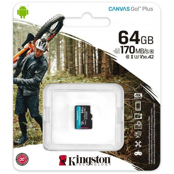 Secure Digital карты: microSDXC карта памяти Kingston 64Gb A2 V30 UHS-I U3 + microSD-->SD Adapter [SDCG3/64GB] фотографии