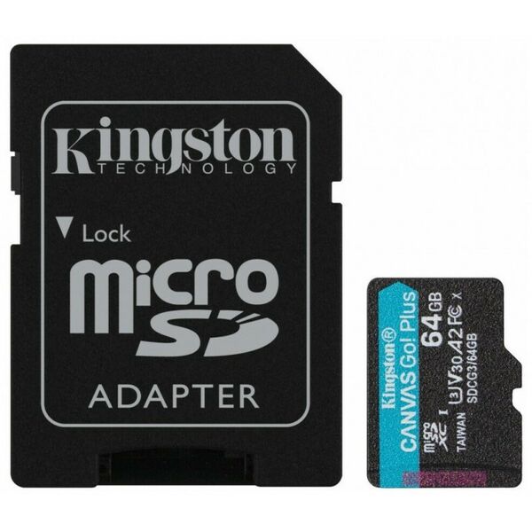 Secure Digital карты: microSDXC карта памяти Kingston 64Gb A2 V30 UHS-I U3 + microSD-->SD Adapter [SDCG3/64GB] фотографии
