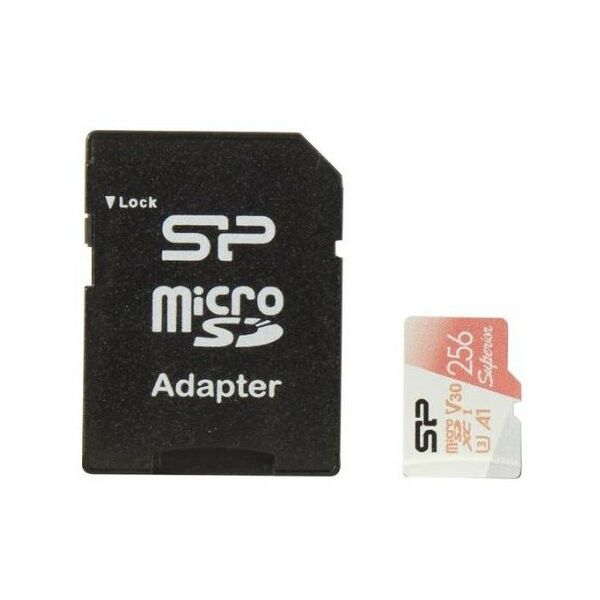 Secure Digital карты: microSDXC карта памяти Silicon Power 256Gb microSDXC UHS-I U3 V30 A1  + microSD-->SD Adapter [SP256GBSTXDV3V20SP] фотографии