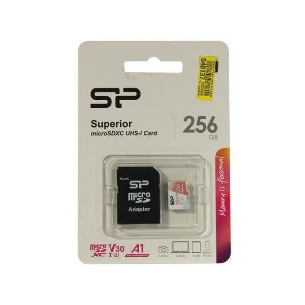 Secure Digital карты: microSDXC карта памяти Silicon Power 256Gb microSDXC UHS-I U3 V30 A1  + microSD-->SD Adapter [SP256GBSTXDV3V20SP] фотографии