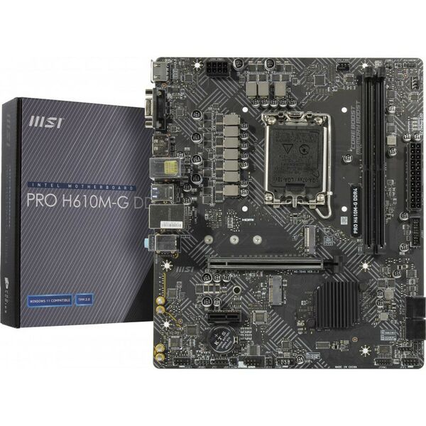 Материнские платы: Материнская плата MSI PRO H610M-G LGA1700 <H610> PCI-E Dsub+HDMI+DP GbLAN SATA  MicroATX 2DDR4 RTL фотографии