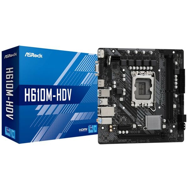Материнские платы: Материнская плата ASRock H610M-HDV LGA1700 <H610> PCI-E Dsub+HDMI+DP GbLAN SATA MicroATX 2DDR4 (RTL) фотографии