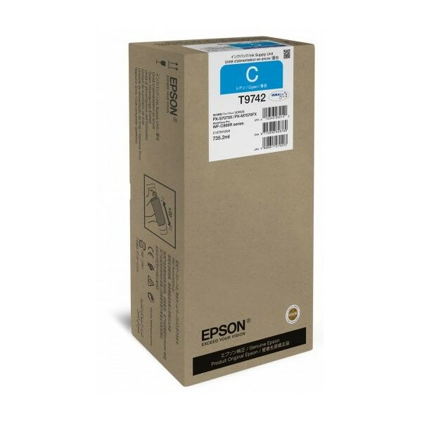 Для Epson (оригинал): Картридж для струйного принтера Epson T9742 XXL для WorkForce Pro WF-C869R Голубой [C13T974200] фотографии