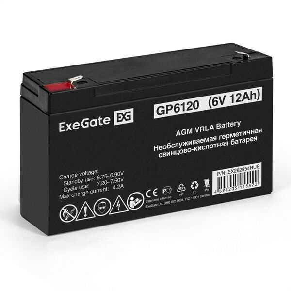 Аккумуляторы для ИБП и охранных систем: Аккумулятор для UPS Exegate GP6120 6V, 12Ah [EX282954RUS] фотографии