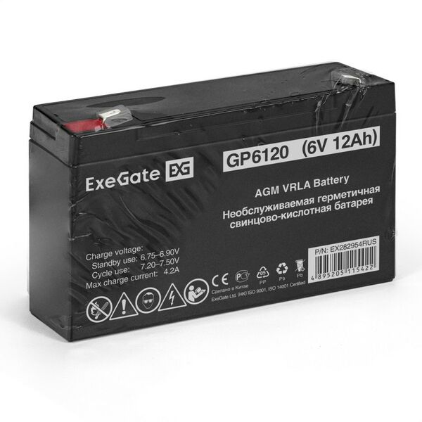 Аккумуляторы для ИБП и охранных систем: Аккумулятор для UPS Exegate GP6120 6V, 12Ah [EX282954RUS] фотографии