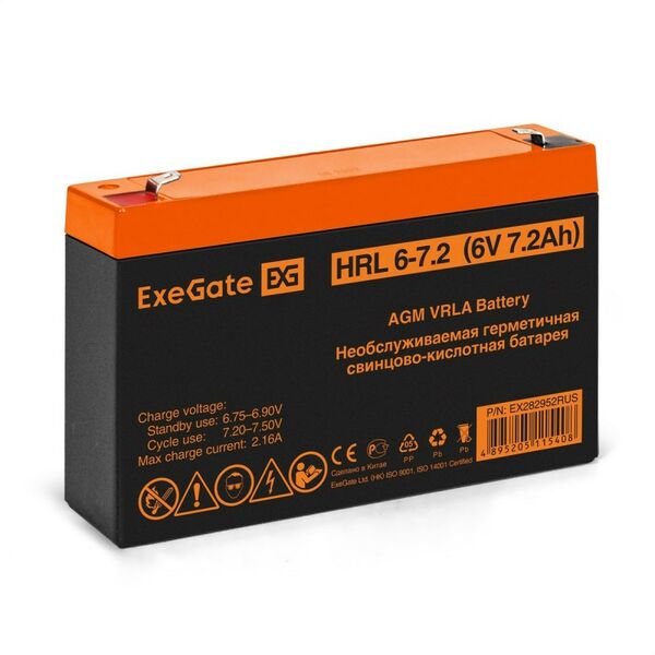 Аккумуляторы для ИБП и охранных систем: Аккумулятор для UPS Exegate HRL 6-7.2 6V, 7.2Ah [EX282952RUS] фотографии