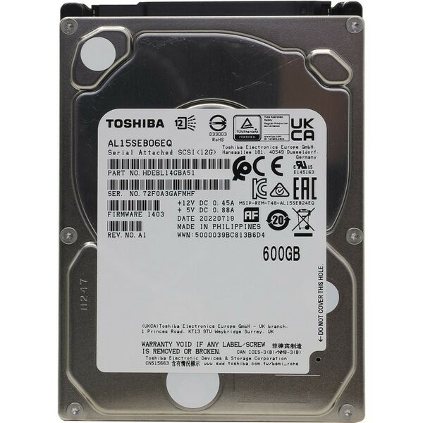 Жесткие диски: Жёсткий диск Toshiba 600 Gb SAS 12Gb/s 2.5" 10500rpm 128Mb [AL15SEB06EQ] фотографии