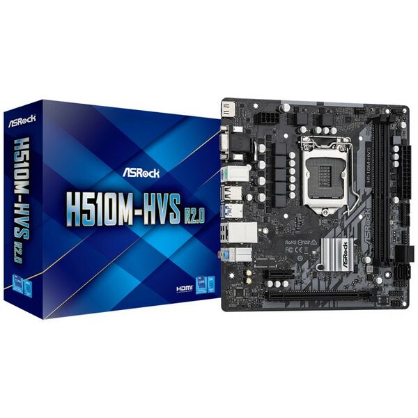 Материнские платы: Материнская плата ASRock H510M-HVS R2.0 LGA1200 <H510> PCI-E Dsub+HDMI GbLAN SATA MicroATX 2DDR4 (RTL) фотографии