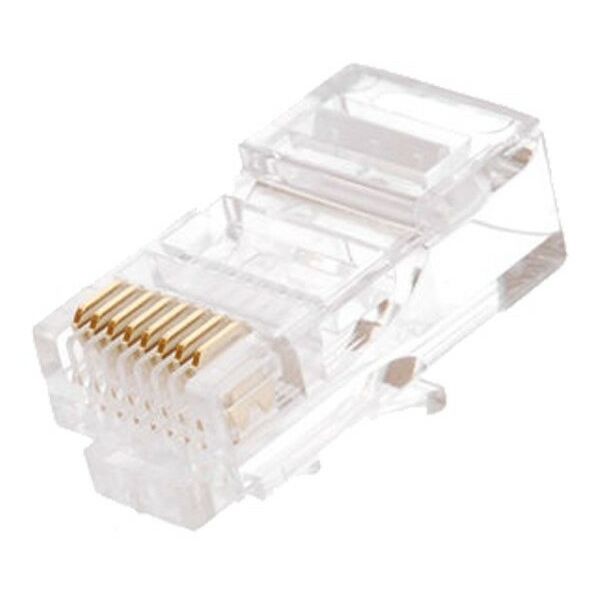 Разъемы, аксессуары: Коннектор Netlan EC-UP8P8C-5E-003-TR-100 RJ45/8P8C под витую пару, Кат.5e (Класс D), 100МГц, покрытие 3мкд, универсальные ножи, для проводников 0.47-0.51мм, неэкранированный, уп-ка 100шт. фотографии