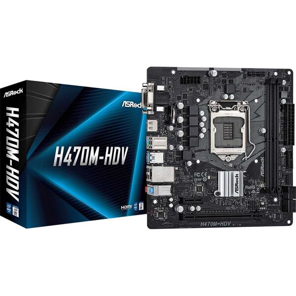 Купить Материнская плата ASRock H470M-HDV LGA1200  PCI-E Dsub+DVI+HDMI GbLAN SATA MicroATX 2DDR4 RTL, изображение 2 в компании Зеон