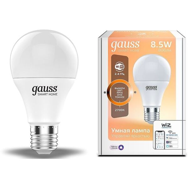 Купить Умная лампа Gauss IoT Smart Home E27 8.5Вт 806lm Wi-Fi [1050112] в компании Зеон