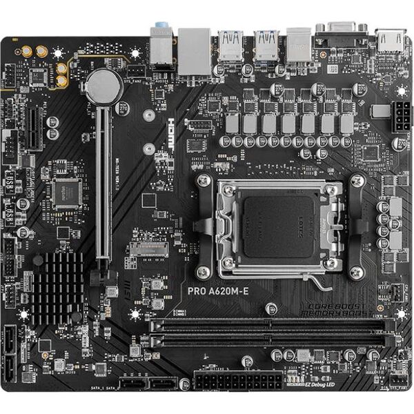 Купить Материнская плата MSI PRO A620M-E AM5  PCI-E Dsub+HDMI GbLAN SATA MicroATX 2DDR5 RTL в компании Зеон