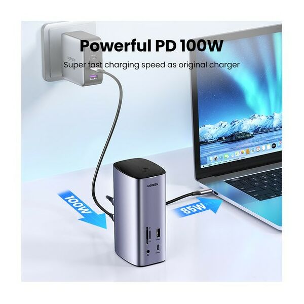 Внешние аккумуляторы, зарядные устройства: Док-станция UGREEN CM555 USB-C Multifunction Docking Station Pro, цвет серый [90325] фотографии
