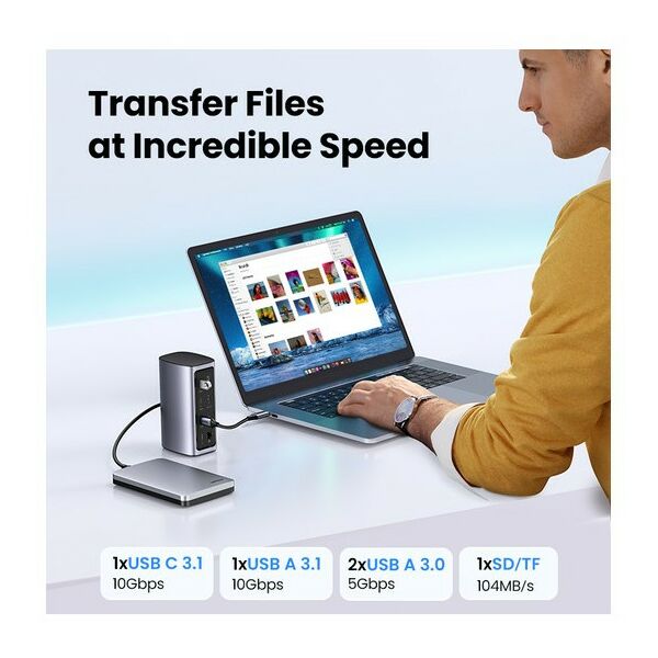 Внешние аккумуляторы, зарядные устройства: Док-станция UGREEN CM555 USB-C Multifunction Docking Station Pro, цвет серый [90325] фотографии