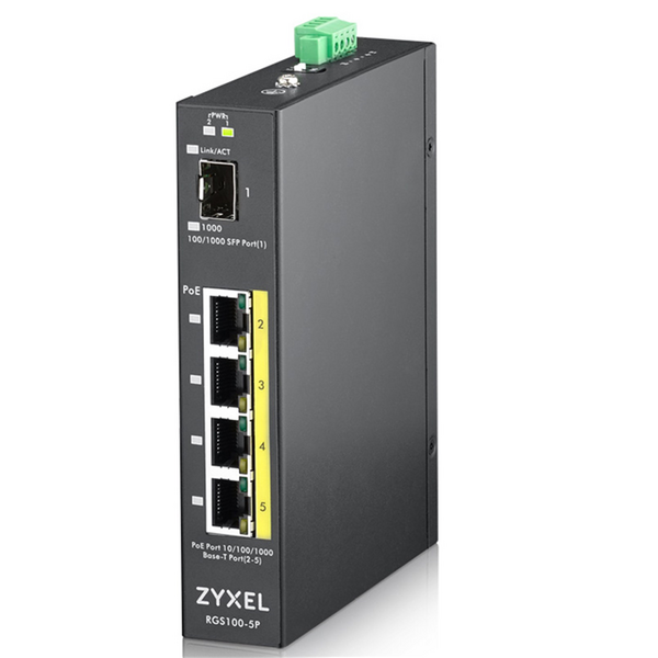 Купить Неуправляемый коммутатор ZyXEL RGS100-5P-ZZ0101F 5 Port PoE, 120 Watt PoE, DIN Rail, IP30, 12-58V DC, изображение 2 в компании Зеон