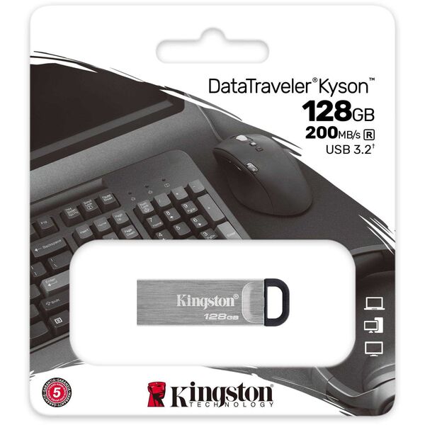 Купить Флеш-диск Kingston DataTraveler Kyson 128Gb USB3.2 серебристый/черный [DTKN/128GB], изображение 3 в компании Зеон