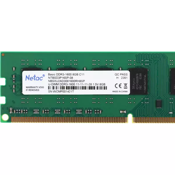 Купить Оперативная память Netac Basic 8Gb DDR3 1600MHz PC3-12800 CL11 DIMM 240-pin 1.5В dual rank RTL [NTBSD3P16SP-08], изображение 4 в компании Зеон