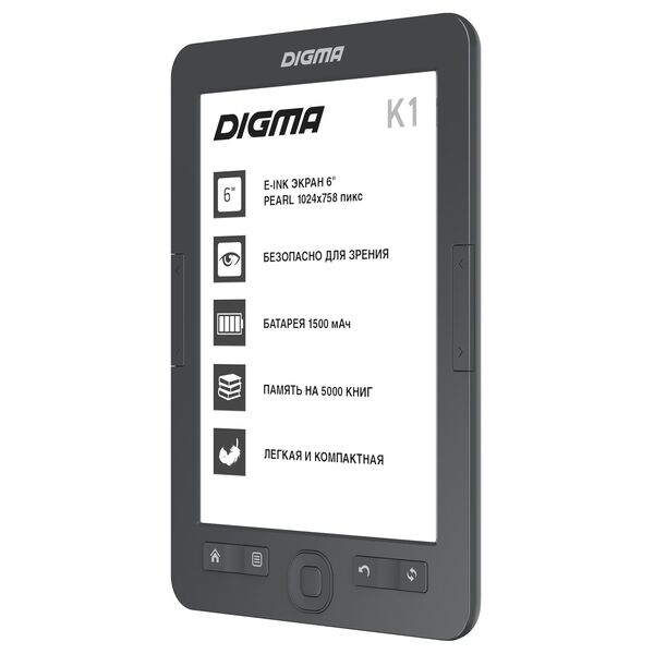 Купить Электронная книга Digma K1G 6" E-ink HD Pearl 758x1024 600MHz 128Mb/4Gb/SD/microSDHC темно-серый, изображение 3 в компании Зеон