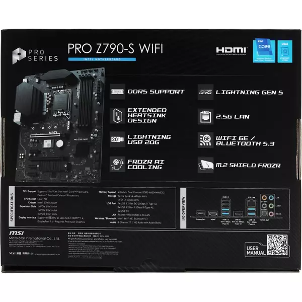 Купить Материнская плата MSI PRO Z790-S WIFI Soc-1700 Intel Z790 4xDDR5 ATX AC97 8ch(7.1) 2.5Gg RAID+HDMI+DP, изображение 11 в компании Зеон