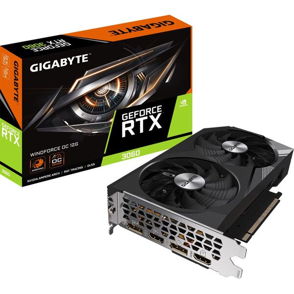 Купить Видеокарта GigaByte GeForce RTX 3060 12Gb PCI-E 4.0 192bit GDDR6 1792/15000 HDMIx2 DPx2 HDCP RTL [GV-N3060WF2OC-12GD 2.0] в компании Зеон