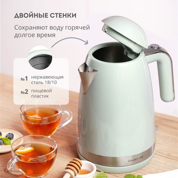 Купить Чайник Galaxy Line GL0332 1.7л. 2200Вт мятный корпус: металл/пластик, изображение 6 в компании Зеон