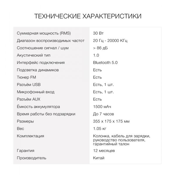 Купить Колонка портативная Hyundai H-PS1006 черный 30W 1.0 BT 10м 1500mAh, изображение 13 в компании Зеон