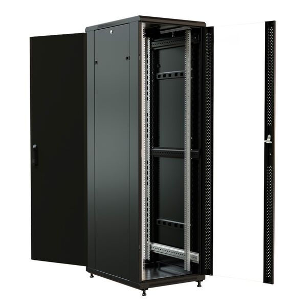 Купить Шкаф серверный напольный WRLINE WR-TT-4261-AS-RAL9004 42U 600x1000мм пер.дв.стекл задн.дв.стал.лист 2 бок.пан. 800кг черный 910мм 2055мм IP20 сталь, изображение 6 в компании Зеон